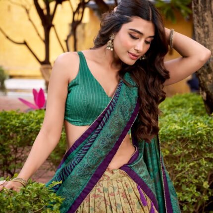 Green Vichitra Silk Lehenga Choli With Printed Work
