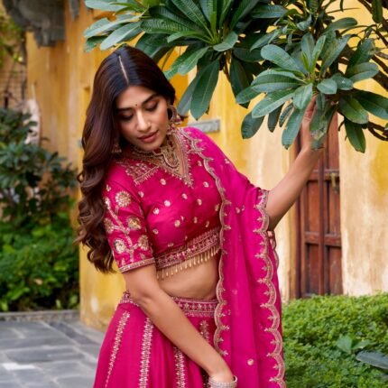 Designer Pink Silk Lehenga Choli With Sequins Work