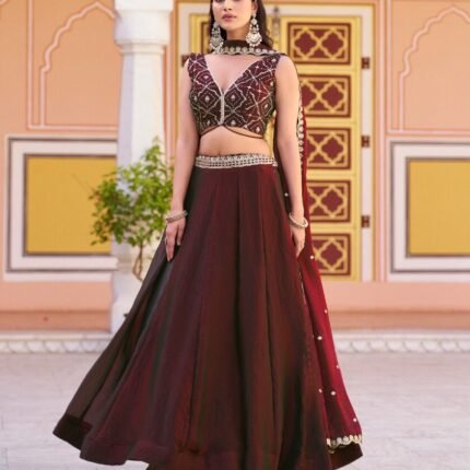 Brown Fendi Lehenga Choli With Embroidery Work