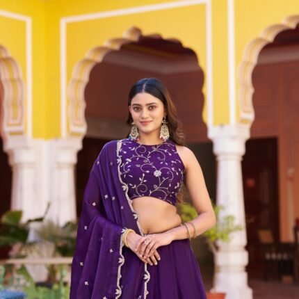 Gorgeous Purple Fendi Lehenga Choli With Sequins Work