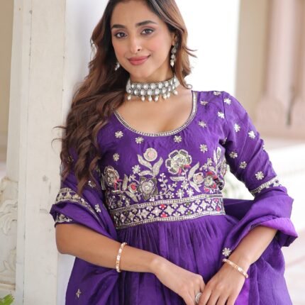 Purple Gold Crush Lehenga Choli With Multi Thread Embroidery