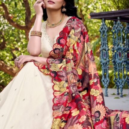 Off-White Vichitra Silk Lehenga Choli With Sequins Work
