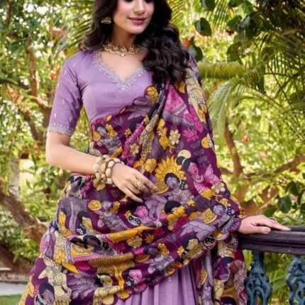 Lavender Vichitra Silk Embroidered Lehenga With Sequins Work