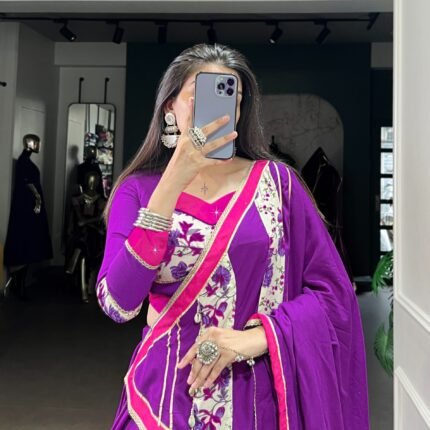 Purple Rayon Lehenga Choli With Mirror Hand Work