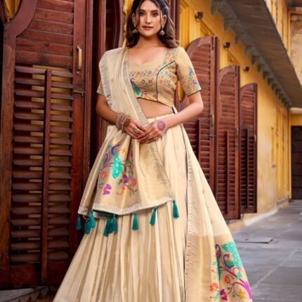 Embroidered Thread Work Semi-Stitched Lehenga & Blouse With Dupatta