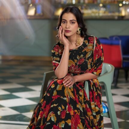 Black Marble Lehenga Choli With Floral Print