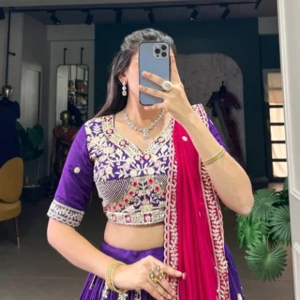 Purple Vichitra Silk Lehenga Choli With Sequins Work